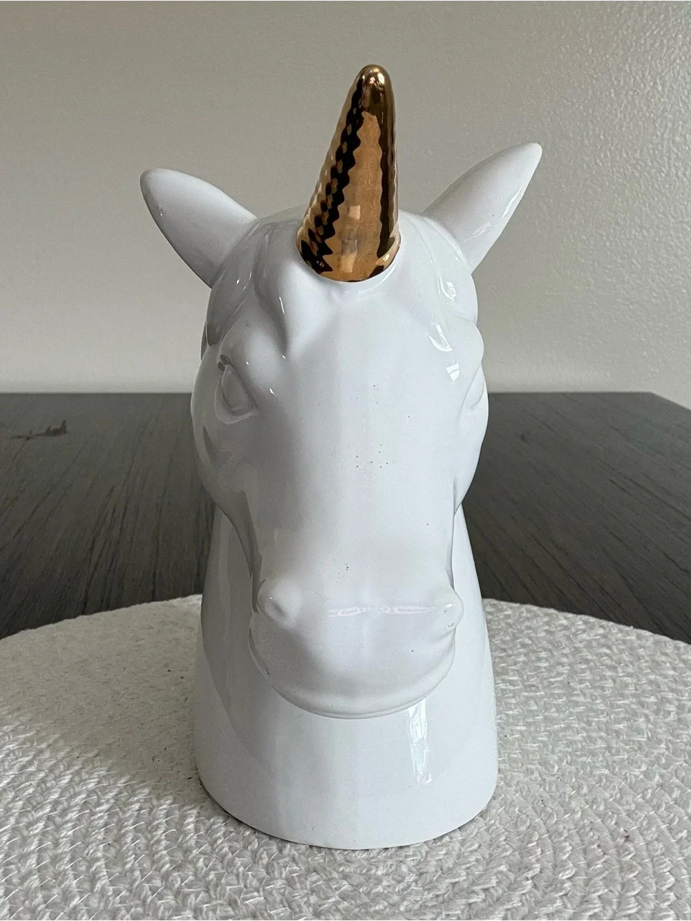 White Ceramic Unicorn Bank Bust with Gold Horn